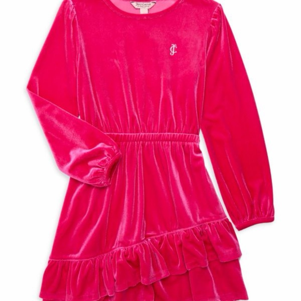 Juicy Couture Girl's Velour Ruffle Dress Bright Rose Size 12/14 Lg Pre-Owned‎